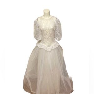 VTG GUNNE SAX BY JESSICA MCCLINTOCK LACE SEQUINS DOUBLE TULLE WEDDING DRESS Sz 7
